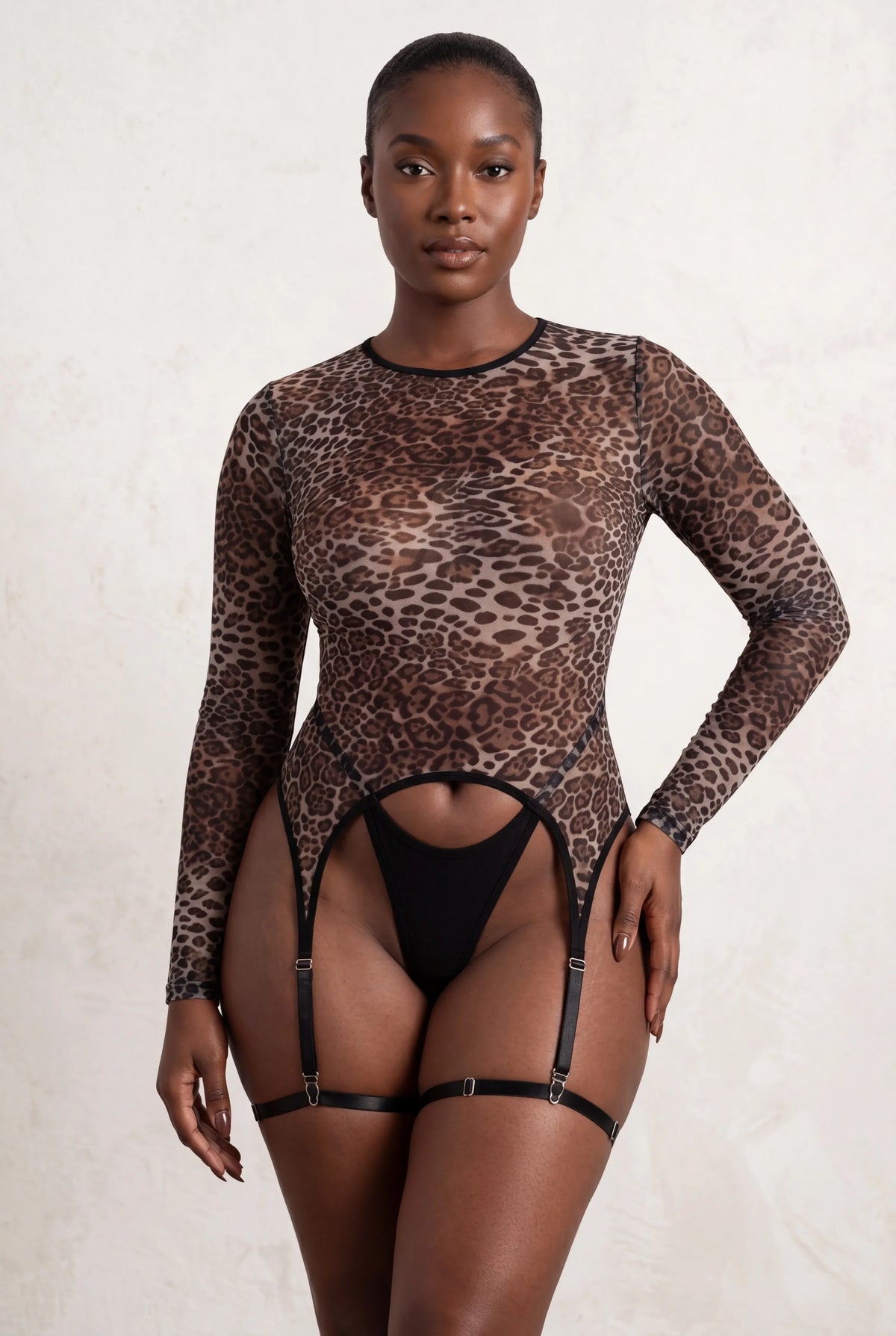 Body Manches Longues L Opard Avec Jarretelles Instinct