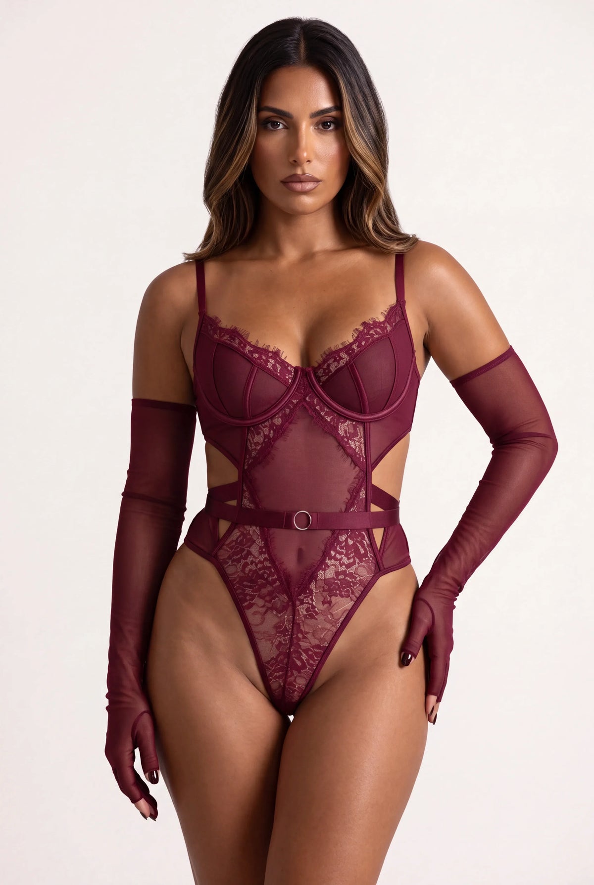 Body til kvinder med handsker - VERSYA Bordeaux